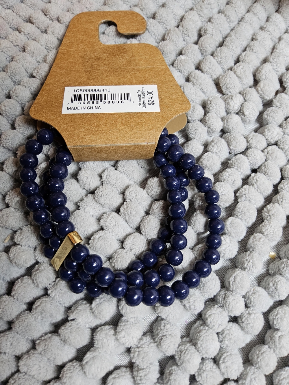 NWT 1st & Gorgeous Navy Beaded Stretch Bracelet with Gold Accent